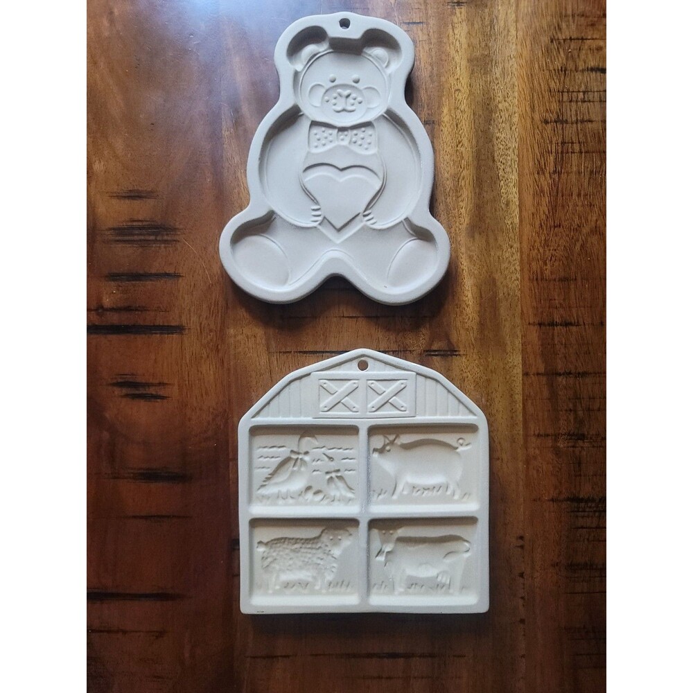 The Pampered Chef Cookie Molds Set Of 2 New In Box Teddy Bear & Farm Vintage